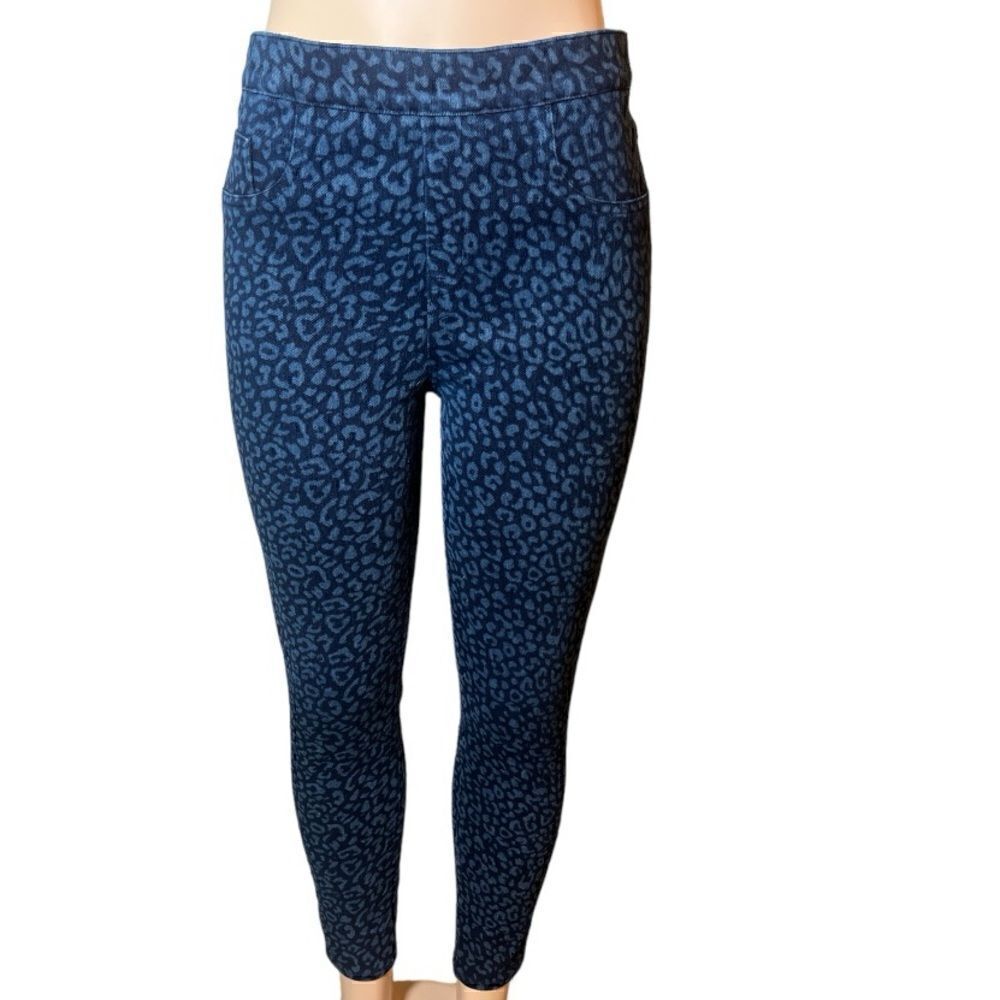SPANX navy blue leopard print jeggings size medium.